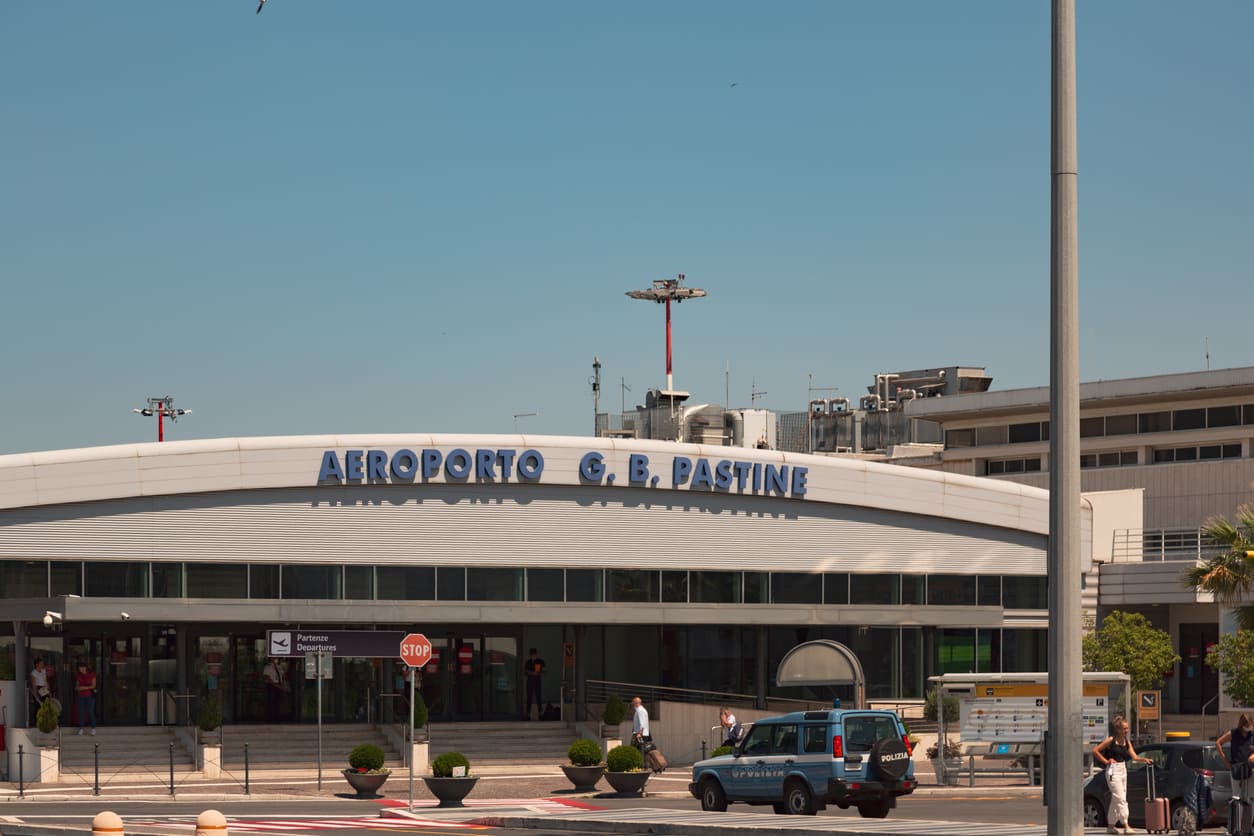 The entrance of Rome Ciampino Airport features the