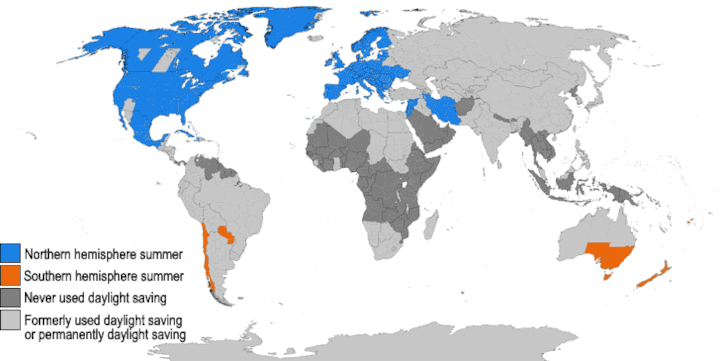 World map of daylight saving time