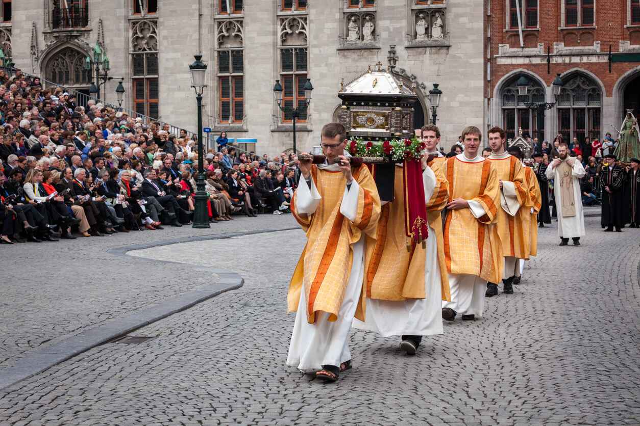 A solemn Annual Procession of the Holy Blood on Ascension Day in Belgium.
