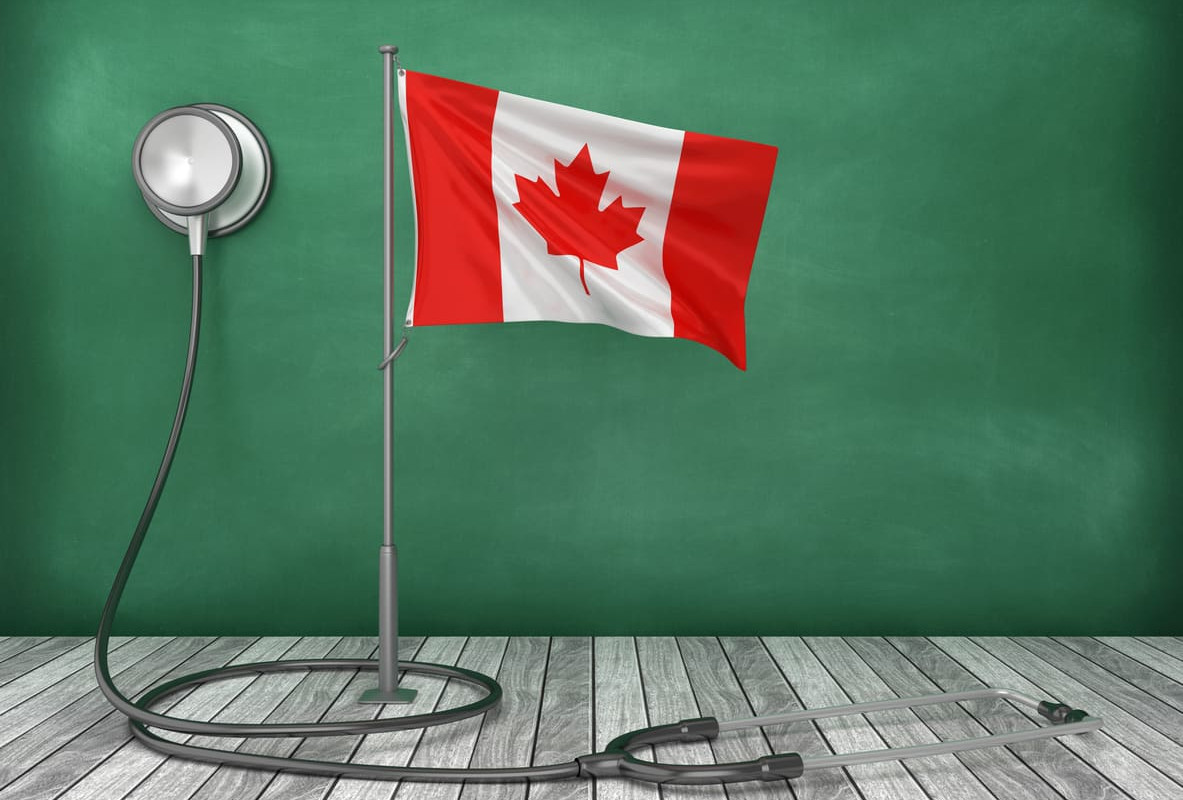 A symbolic tribute to Healthcare Aide Day, featuring Canada's flag and a stethoscope, representing dedication and care in the healthcare system.