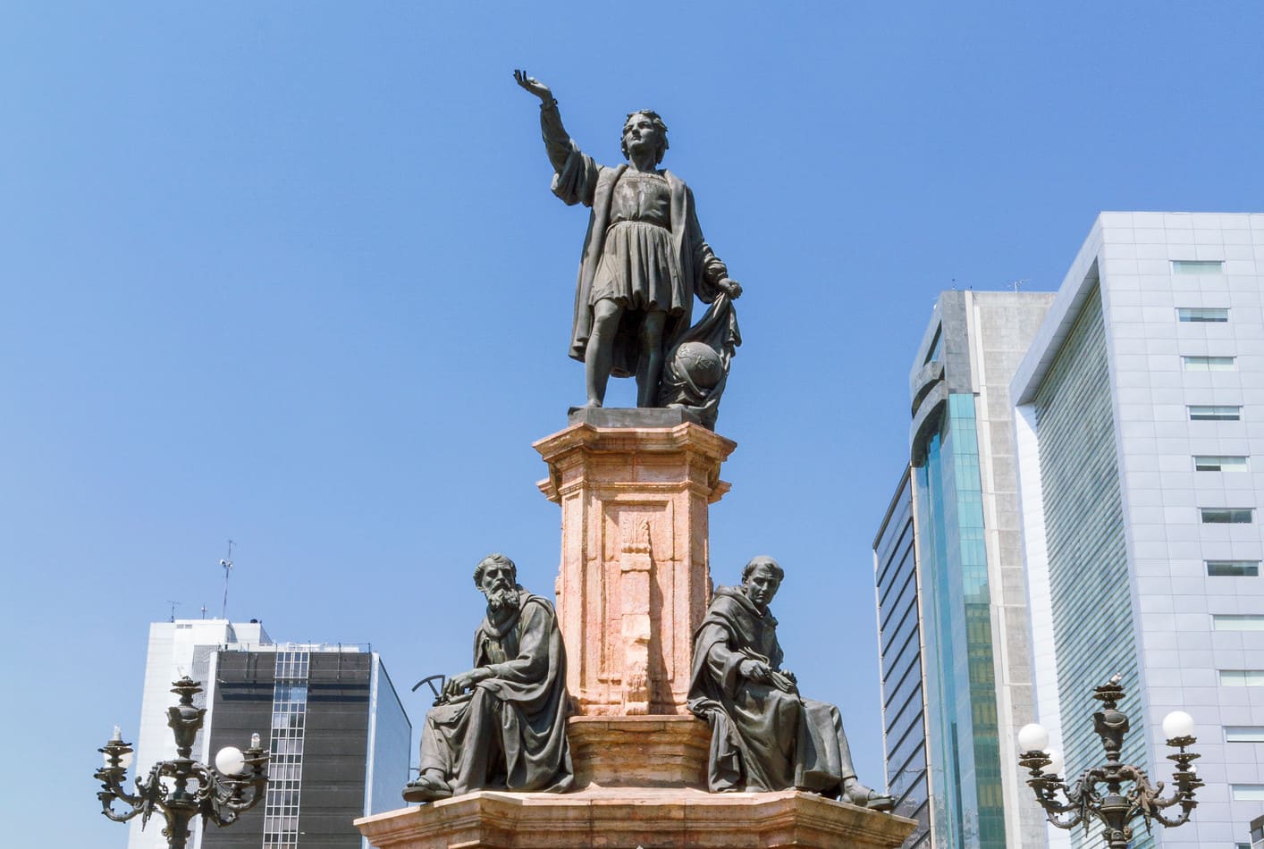 The Monument to Christopher Columbus in Mexico City, representing the cultural fusion of Indigenous and Spanish heritage.