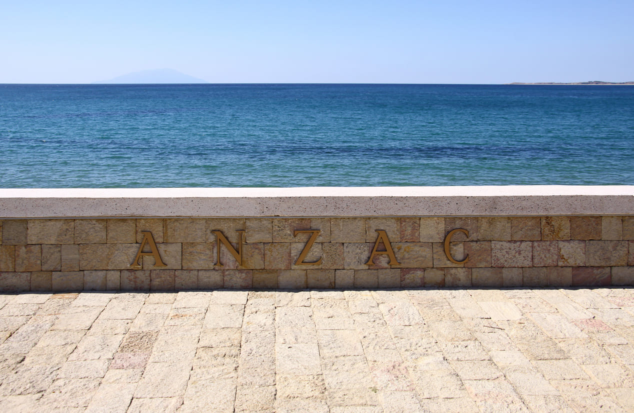 A serene view of Anzac Cove at Gallipoli, a place of reflection and remembrance central to ANZAC Day commemorations.
