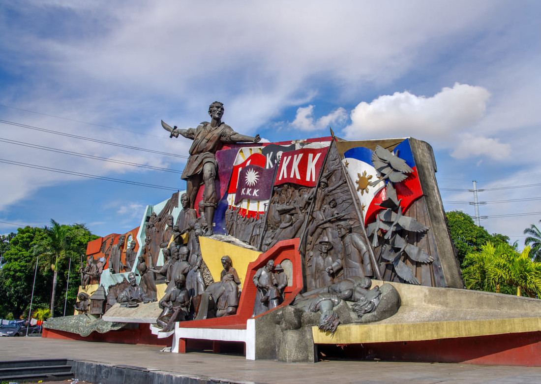 A striking monument at the Bonifacio Shrine in Manila captures Andrés Bonifacio leading the Katipunan, symbolizing courage, unity, and the fight for freedom.