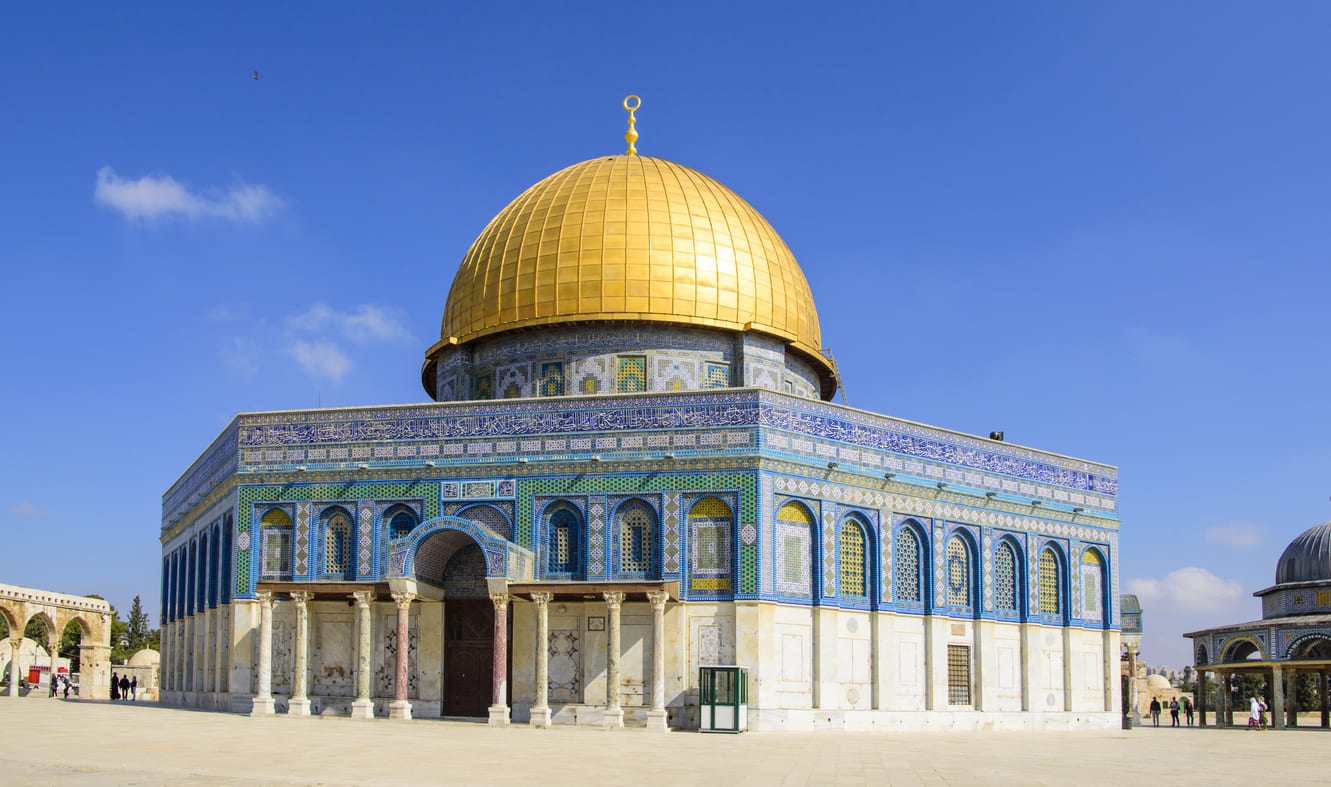 The Dome of the Rock in Jerusalem, a sacred Islamic site linked to the Prophet Muhammad's night journey and ascension.