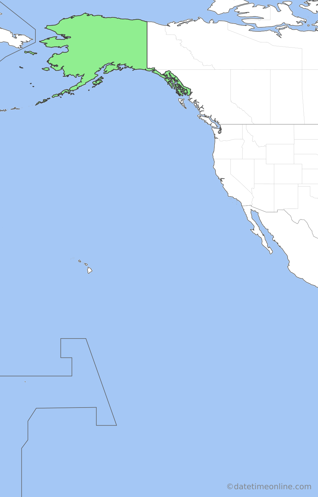 Current time zone map of AKT