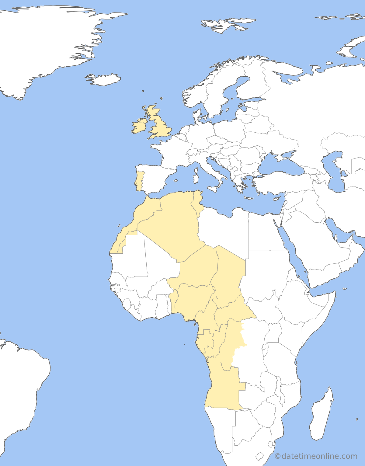Current time zone map of A