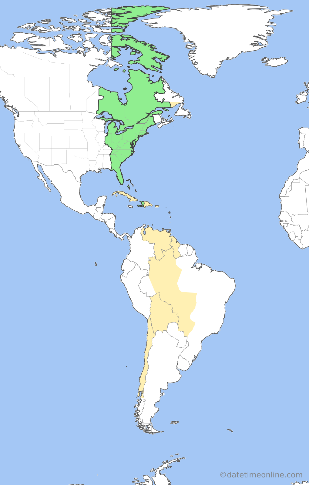 Current time zone map of ET