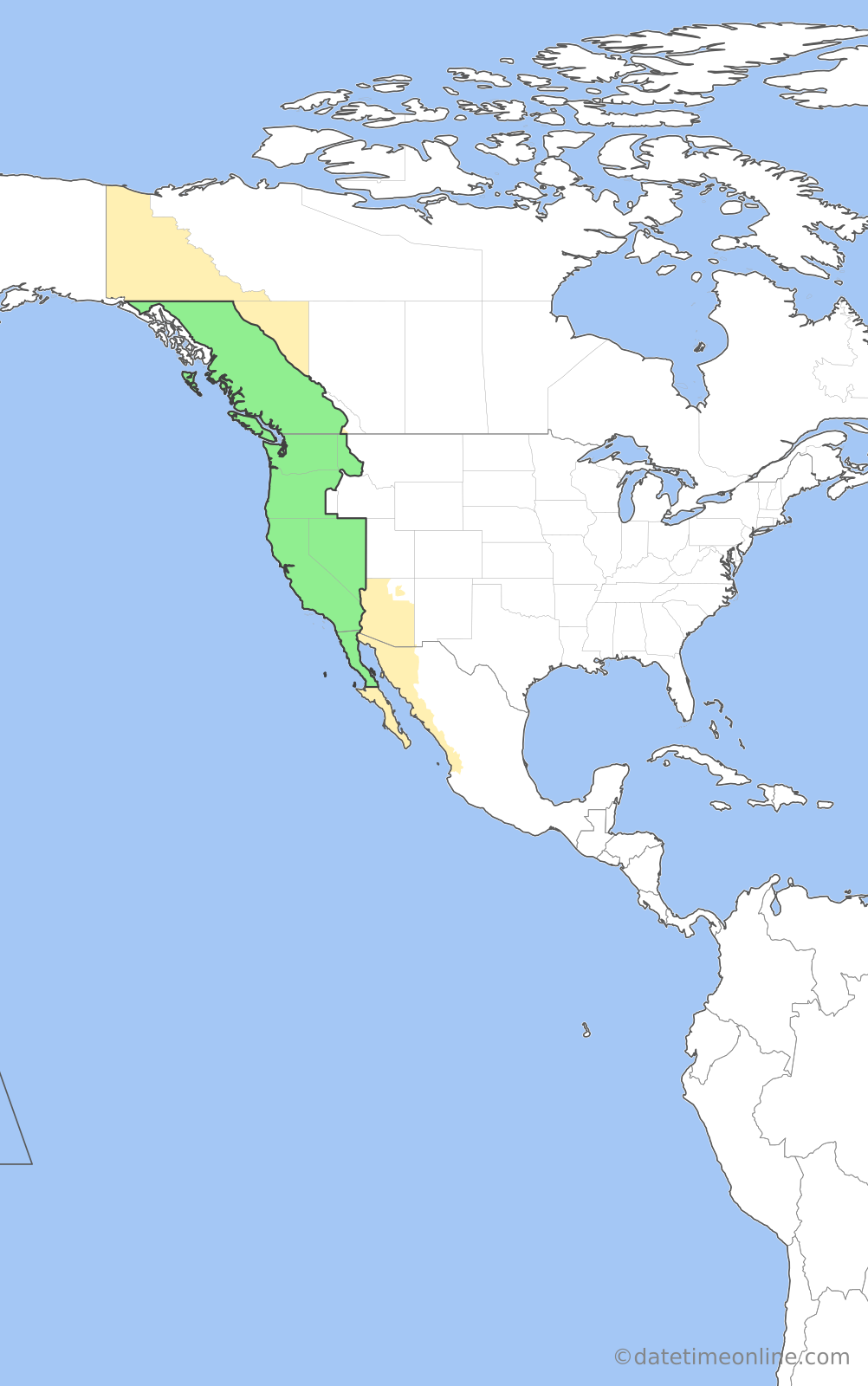 Current time zone map of PT