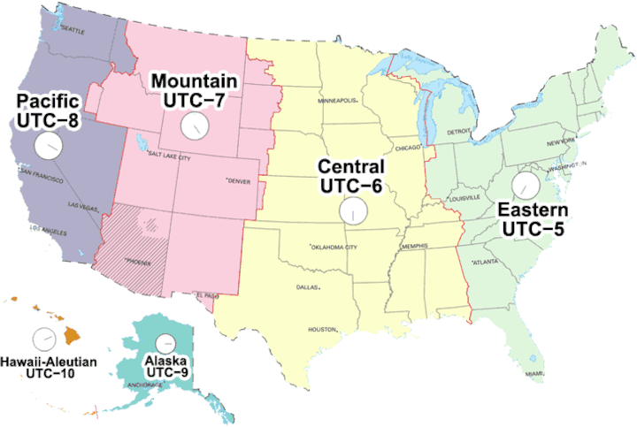 US time zones map